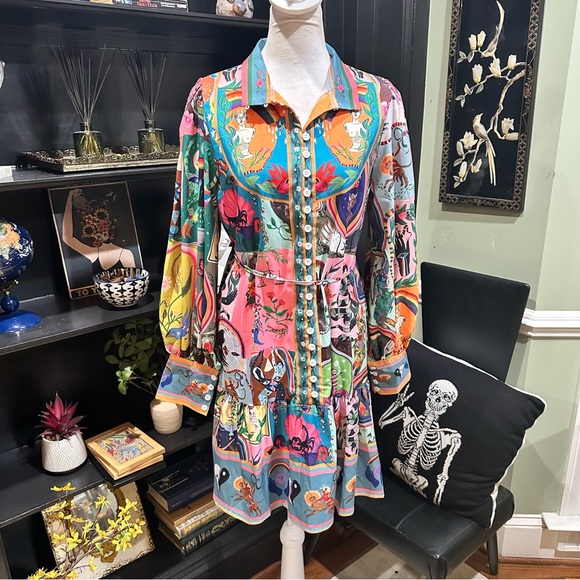 Boho Patchwork Print Button-Front Mini Dress | Size M - Picture 1 of 11